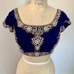 Belly Dance Top Velvet Rhinestones Metallic Thread